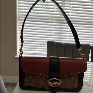Coach Brown and Black Signature Shoulder Bag